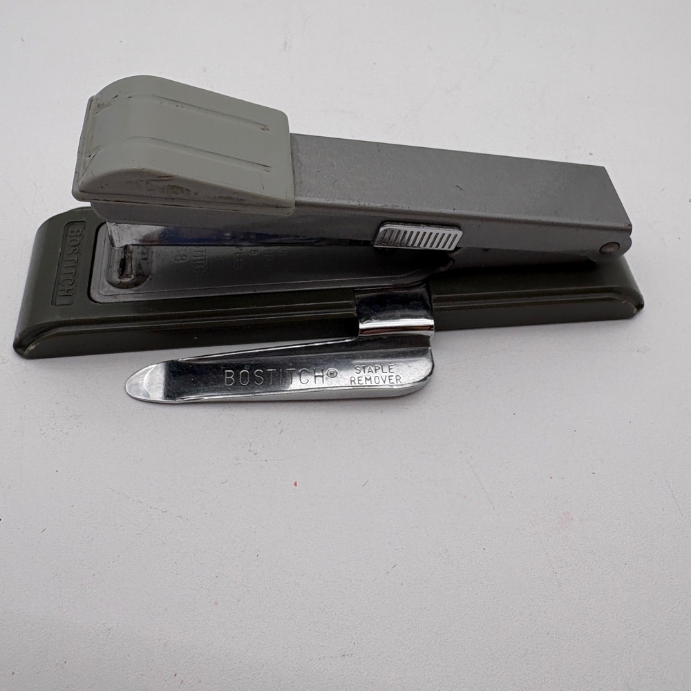 Vintage Bostitch B8 Stapler with Integrated Staple Remover Grey Olive Green USA